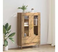 Bucmath Buffet haut avec tiroirs, en chêne artisanal, 69,5 x 31 x 115 cm, buffet de rangement moderne, en matériau dérivé du bois, vitrine en verre, pour salon, salle à manger