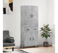 Bucmath Buffet haut en bois dérivé du bois, multi-usages, avec portes, espace de rangement pour salon, salle à manger, bureau - Gris béton - 69,5 x 34 x 180 cm
