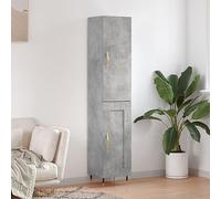 Bucmath Buffet haut en bois - Gris béton - 34,5 x 34 x 180 cm - Meuble de rangement fin pour salon, cuisine, salle à manger, buffet et armoire de rangement polyvalente