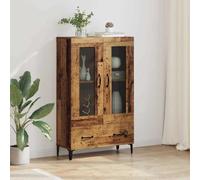 Bucmath Buffet haut en bois recyclé 70 x 31 x 115 cm, en bois composite, pieds en fer, armoire de rangement avec tiroir, vitrine pour salon