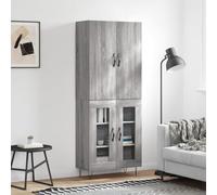 Bucmath Buffet haut gris Sonoma 69,5 x 34 x 180 cm, en matériau dérivé du bois, armoire multi-usages avec portes, grand espace de rangement, pour salon et cuisine, durable