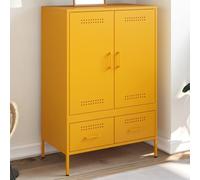 Bucmath Buffet haut jaune moutarde 68 x 39 x 101,5 cm, en acier laminé à froid robuste, style industriel, avec portes, pieds réglables, espace de rangement pour salon, chambre à coucher