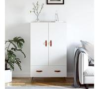 Bucmath Buffet haut moderne, blanc, 69,5 x 31 x 115 cm, en bois dérivé du bois, pieds en métal, espace de rangement polyvalent pour salon, cuisine, salle à manger, buffet robuste avec portes et