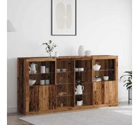 Bucmath Buffet LED, aspect bois vieilli, 3 pièces, 202 x 37 x 100 cm, matériau dérivé du bois, design moderne pour salon, salle à manger, avec éclairage RVB, espace de rangement