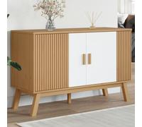 Bucmath Buffet Olden blanc marron, 114 x 43 x 73,5 cm, pin massif, design scandinave, espace de rangement, armoire de couloir