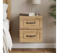 Bucmath Cabinet de Chevet Mural chêne Artisanal, Table Chevet, Meuble appoint, Commode compacte 34,5 x 33 x 40 cm avec 2 tiroir, Rangement Chambre Salon Bureau entrée dortoir Nuit