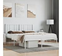 Bucmath Cadre de lit avec tête de lit, en métal blanc, 120 x 190 cm, cadre en acier robuste, espace de rangement surélevé, pour chambre à coucher, design moderne, durable