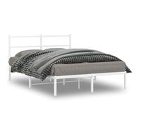 Bucmath Cadre de lit avec tête de lit, en métal blanc, 135 x 190 cm, lit double robuste, construction en acier, pour chambre à coucher, espace de rangement supplémentaire, idéal pour surmatelas