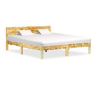 Bucmath Cadre de Lit Bois de Récupération Massif 180x200cm, Style Vintage Industriel, Construction Robuste en Acier, Meuble Chambre à Coucher