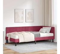 Bucmath Cadre de lit d'angle, avec matelas, bordeaux, 90 x 190 cm, en velours, robuste, simple pour chambre à coucher, durable