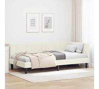 Bucmath Cadre de lit d'angle avec tête de lit crème 90 x 200 cm, housse en tissu velours, en forme de L, peu encombrant, lit plate-forme robuste pour chambre à coucher, salon