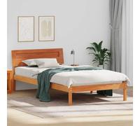 Bucmath Cadre de lit marron cire, 75 x 190 cm, en pin massif, lit plate-forme avec tête de lit, meuble de chambre à coucher durable pour individu, esthétique moderne