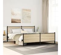 Bucmath Cadre de Lit Plateforme en Métal, Chêne Sonoma, 183x213 cm, Structure Robuste, Lattes Métalliques, Rangement, Tête et Pied de Lit Fonctionnels