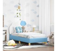 Bucmath Cadre de lit pour enfant, avec tête de lit, 70 x 140 cm, bleu, en cuir PU, cadre en bois, espace de rangement, lit plate-forme, pour chambre d'enfant, durable