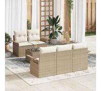 Bucmath Canapé avec coussins 6 pièces Beige Poly rotin résistant aux UV Modulaire Léger pour jardin, terrasse, balcon, 5 places, Max 955 kg