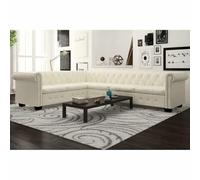 Bucmath Canapé d'angle Chesterfield 6 Places en Cuir Artificiel Blanc, 260x205x73 cm, Banquette modulable, Convertible et inclinable pour Salon séjour Bureau Chambre Studio Moderne