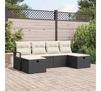 Bucmath Canapé de jardin avec coussins 6 pièces, noir et crème, polyrotin modulaire, résistant aux intempéries, aux UV, compartiments de rangement pour terrasse et balcon