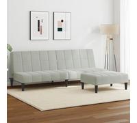 Bucmath Canapé-lit 2 places, en velours, gris clair, avec repose-pieds, structure en bois robuste, 200 x 84,5 cm, idéal pour le salon, la chambre d'amis, les petites pièces