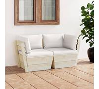Bucmath Canapé Palette à 2 Places de Jardin en Bois d'épicéa avec Coussins crème, mobilier Patio extérieur Confortable, Ensemble pour Balcon terrasse idéal détente
