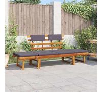 Bucmath Chaise longue de jardin 2 en 1 avec coussin, 190 cm, en bois massif d'acacia convertible, pour terrasse, résistant aux intempéries, gris foncé, meubles d'extérieur