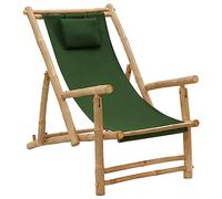 Bucmath Chaise longue pliante en bambou et toile verte réglable en hauteur pour jardin, balcon, terrasse, chaise d'extérieur confortable