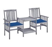 Bucmath Chaises de Jardin en Bois d'acacia Massif avec Table à thé Gris délavé, Coussins Bleus, Ensemble mobilier de Patio Robuste pour Balcon et Espace extérieur Convivial