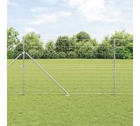 Bucmath Clôture en fil soudé avec pointes 25 x 1,5 m en acier galvanisé argenté pour sécurité de jardin, brise-vue, pare-vent, balcon, terrasse, terrain - Grille métallique robuste avec poteaux