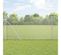 Bucmath Clôture métallique soudée avec ancrage au sol - 25 x 1,4 m - Filet argenté - Pour jardin, terrasse, terrain - Brise-vue - Éléments de clôture et délimitation
