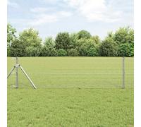 Bucmath Clôture métallique soudée avec ancrage au sol, 50 x 0,5 m, filet argenté pour jardin, terrasse et délimitation de terrain, éléments de clôture en métal résistant aux intempéries pour
