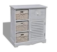 Bucmath Commode à 3 paniers - Blanc - 60 x 30 x 63 cm - Cadre en bois de paulownia robuste - Armoire de rangement polyvalente pour salon, couloir, cuisine, style maison de campagne