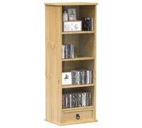 Bucmath Corona Armoire à CD, 40 x 30 x 110 cm, en pin massif, finition cire de miel, avec tiroir, étagère pour CD, DVD, livres, cube de rangement polyvalent, organiseur cube de rangement polyvalent