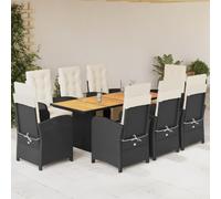 Bucmath Ensemble à Manger de Jardin 9pcs Coussins Noir résine tressée, mobilier extérieur léger et résistant, chaises inclinables avec Housses lavables pour Balcon ou terrasse