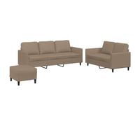 Bucmath Ensemble canapé 3 pièces Cappuccino en Similicuir Durable avec 2 et 3 Places, Repose-Pied Compact et Coussins pour Salon séjour Bureau Moderne Confortable