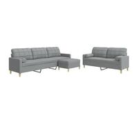 Bucmath Ensemble canapé 3 pièces Tissu Polyester Gris Clair avec 2 et 3 Places, Repose-Pied Multifonction Compact, Coussins décoratifs cylindriques, Cadre métal Robuste pour Salon séjour Chambre