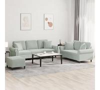 Bucmath Ensemble canapé 3 pièces Velours Gris Clair avec Coussins 5 oreillers 1 Pouf Dimensions 212x77x80 cm Salon séjour Bureau Confortable modulable