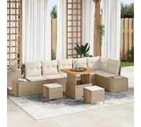 Bucmath Ensemble canapé de Jardin 9 pcs Beige en polyrotin avec Coussins, Meubles de terrasse modulaires durables, Table réglable, idéal mobilier d'extérieur pour Balcon ou Patio