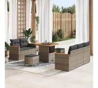 Bucmath Ensemble canapé de jardin avec coussins, espace de rangement, gris poly rotin, design modulaire, résistant aux UV, cadre en acier revêtu par poudre, bois d'acacia, pour terrasse
