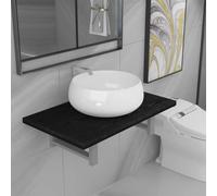 Bucmath Ensemble de 2 meubles de salle de bain, noir, étagère murale en bois, lavabo en céramique, blanc, 60 x 40 x 16,3 cm, pour salle de bain, buanderie, salle de maquillage