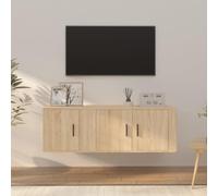 Bucmath Ensemble de 2 meubles TV en bois de chêne Sonoma, montage mural, espace de rangement pour salon, console multimédia pour DVD, largeur totale 120 cm