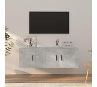 Bucmath Ensemble de 2 meubles TV en bois gris béton, 80/40 cm de large, montage mural, espace de rangement pour salon, console multimédia, design moderne