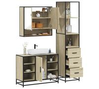 Bucmath Ensemble de 3 meubles de salle de bain en bois de chêne Sonoma - Cadre en métal - 80 x 33 x 60 cm - Meuble sous-lavabo - Combinaison d'armoire pour salle de bain - Résistant à l'humidité