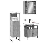 Bucmath Ensemble de 3 meubles de salle de bain gris Sonoma, acier revêtu par pulvérisation, verre, espace de rangement pour salle de bain, meuble de lavabo, armoire à miroir, armoire de salle de bain