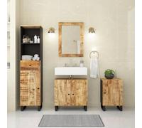 Bucmath Ensemble de 4 meubles de salle de bain en bois massif mangue, armoire de salle de bain avec miroir, meuble sous lavabo, armoires de rangement pour espace de rangement, 62 x 33 x 58 cm