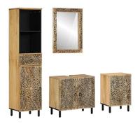 Bucmath Ensemble de 4 meubles de salle de bain en bois massif mangue, sculpté à la main, 62 x 33 x 58 cm, meuble sous-vasque, design robuste pour salle de bain, finition naturelle, grand espace de