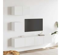 Bucmath Ensemble de 4 meubles TV en bois blanc, montage mural, design moderne, espace de rangement pour salon, console multimédia pour électronique grand public
