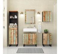 Bucmath Ensemble de 5 meubles de salle de bain en bois massif recyclé teck recyclé, bois de manguier, bois de pin, bois de hêtre, montage mural, fer solide, pour salle de bain, meuble de lavabo