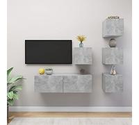 Bucmath Ensemble de 5 meubles TV en bois gris béton, design moderne, 4 x 30,5 x 30 x 30 cm, 1 x 100 x 30 x 30 cm, espace de rangement pour salon, centre de divertissement
