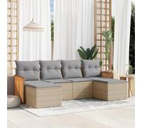 Bucmath Ensemble de 6 meubles de jardin en polyrotin beige avec coussins, résistant aux UV, design modulaire pour terrasse, balcon et extérieur