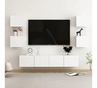 Bucmath Ensemble de 6 meubles TV en bois blanc, montage mural, design moderne, espace de rangement spacieux pour salon, chambre à coucher, médias, 2 x grands, 4 x petits
