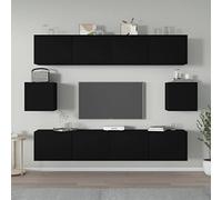 Bucmath Ensemble de 6 meubles TV en bois noir - Montage mural - Espace de rangement pour salon, console multimédia - Meuble home cinéma - 80 x 30 x 30 cm